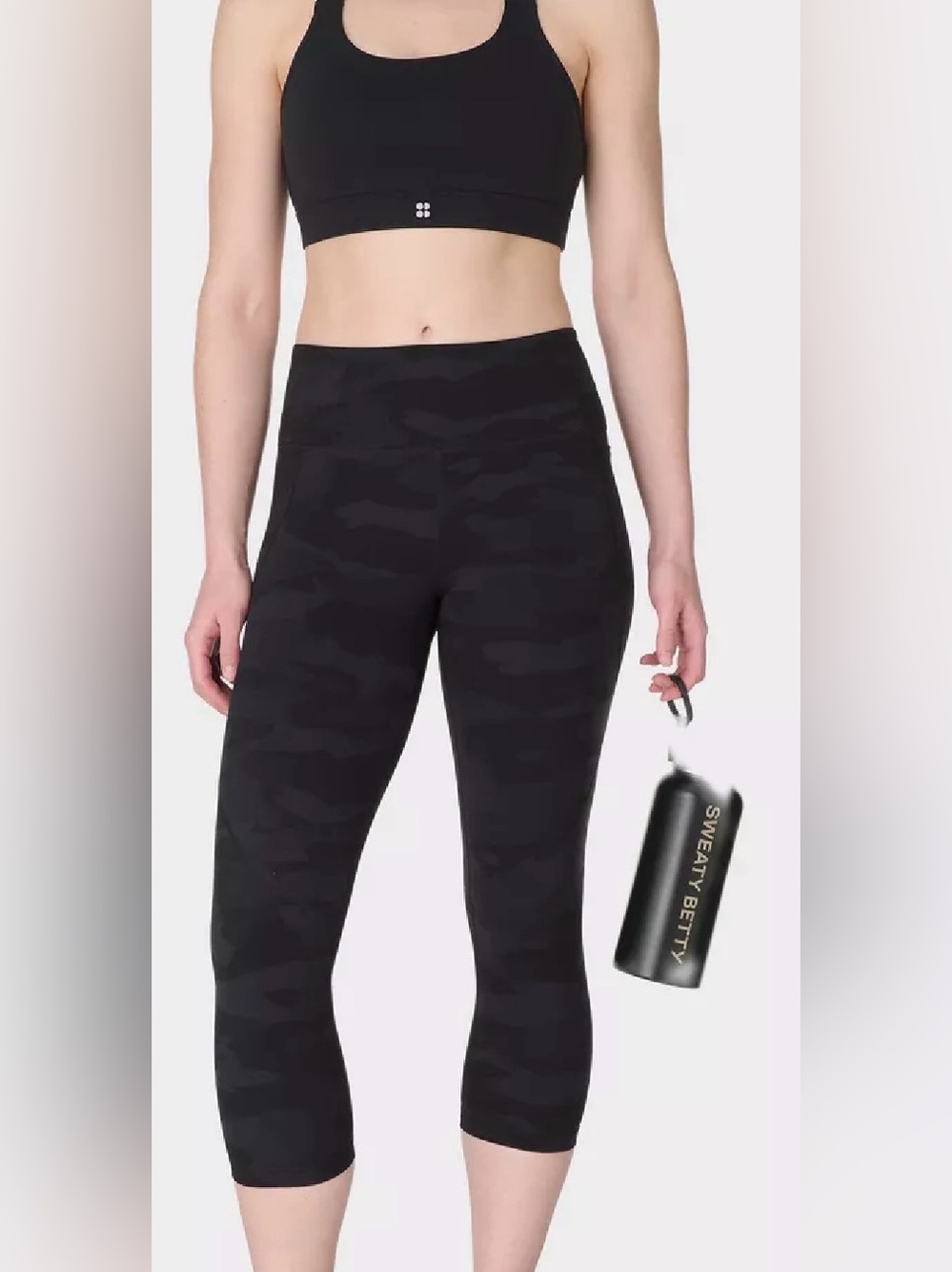 Sweaty Betty Power Cropped Black Camouflage Workout Leggings Women’s Size 12